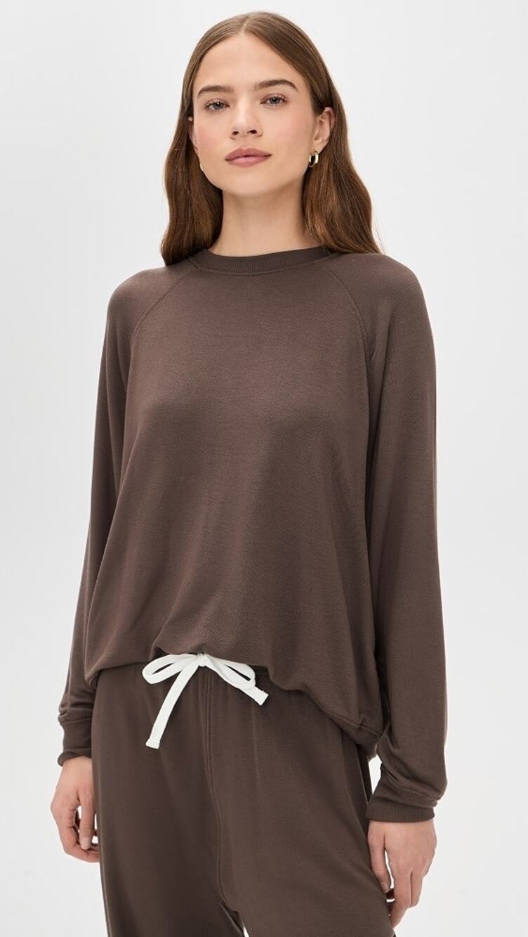 Splits59 Andie Oversized Soft Modal Fleece Sweatshirt Dark Chocolate Cozy Large